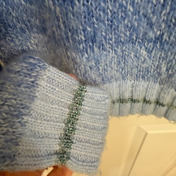 VINTAGE American Eagle Light Blue Acrylic Sweater Metallic Cropped Y2K 90s Vamp - Picture 3 of 6